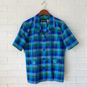 Vintage button up blouse size 12 blue and green by Sag Harbor Dress